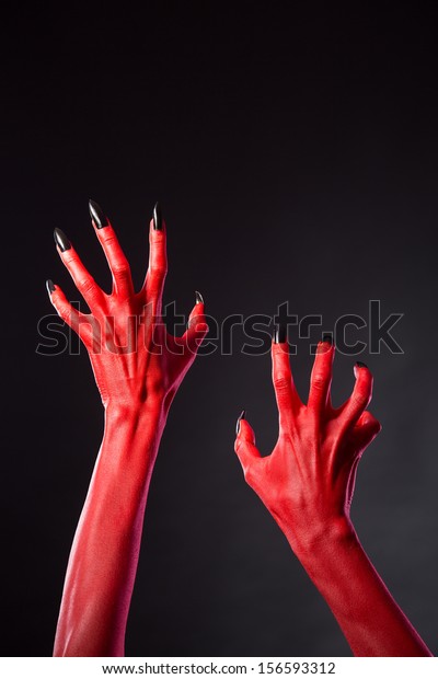 Red Devil Hands Black Nails Halloween Stock Photo Edit Now 156593312