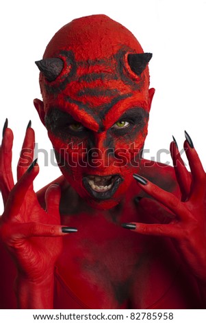 Red devil on white background.