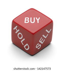 Red Dice With Buy Hold And Sell On It Isolated On White Background. For Stock Broker Decision Making.