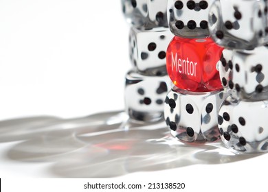 Red Dice Standing Out From The Crowd, Mentor Concept.