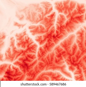 Red Digital Elevation Model Of Mountainous Terrain