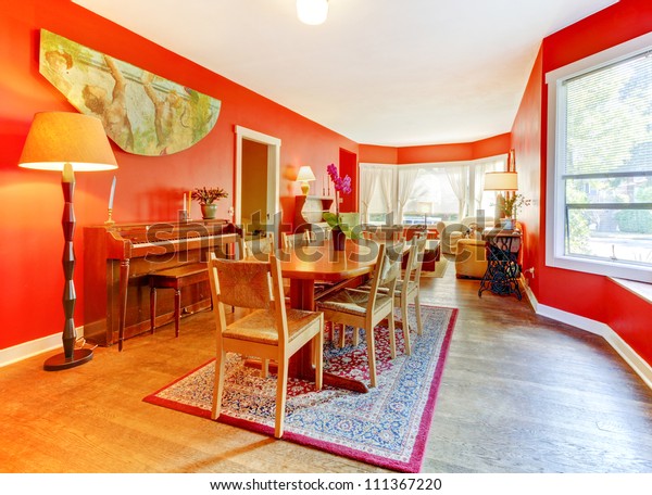 Red Dining Room Piano Hardwood Floor Stock Photo Edit Now 111367220