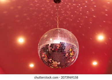 Red Disco Mirror Ball In The Club Party