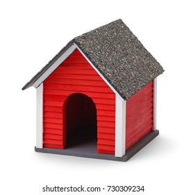 Red Dog House Front Isolated On White Background.