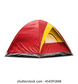 Red Dome Tent, Isolated On White Background With Clipping Path