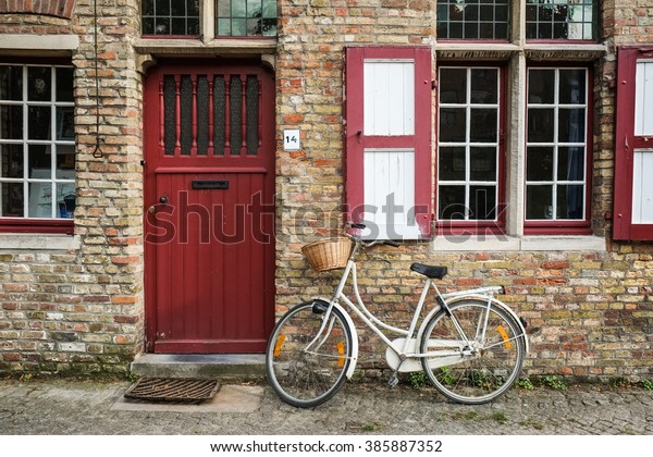 Red Door Bicycle Window Old House Stock Photo Edit Now 385887352