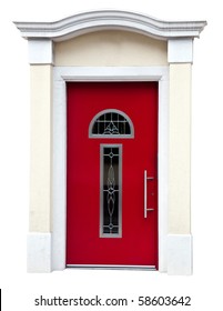 Red Door Isolated On White Background.