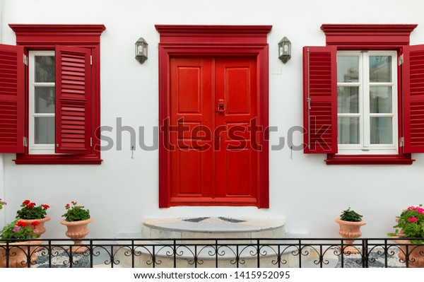 Red Door Shutters On White House Stock Photo Edit Now 1415952095