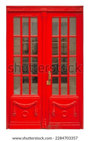 Red door with two wings and windows isolated on white