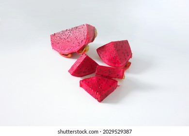 Red Dragon Fruit Mixed Yogurt With Grain Wheat Healthy Breakfast. Fresh Fruity Yoghurt Dessert Isolated Onwhite Background 