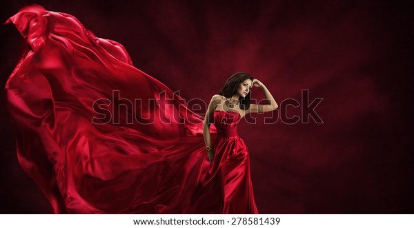 Red Dress Woman Flying Fashion Silk Stock Photo (Edit Now) 278581439