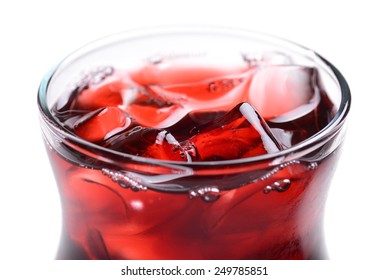 Red Drink With Ice. Closeup