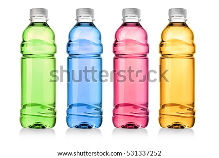 Red drink in plastic bottle on white background. with clipping path