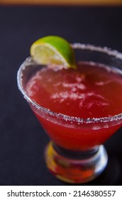 Red Drink With Salted Rim, Close Up 