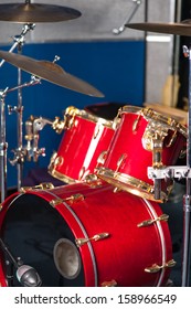 Red Drum Kit In Recording Studio