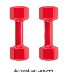Red dumbbell for fitness isolated on white background - Shutterstock ID 1265829595