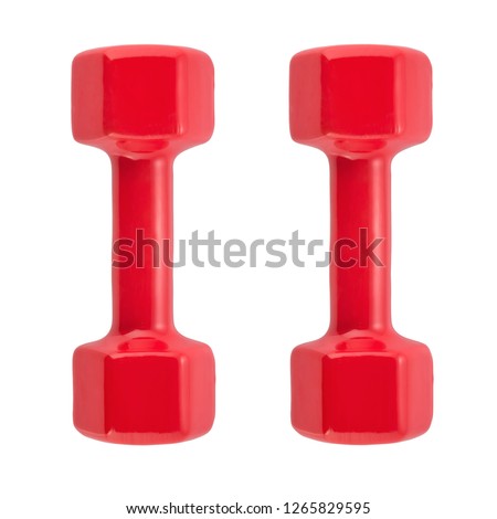 Red dumbbell for fitness isolated on white background