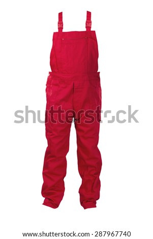 Red dungarees -protective clothing. Isolated on white.