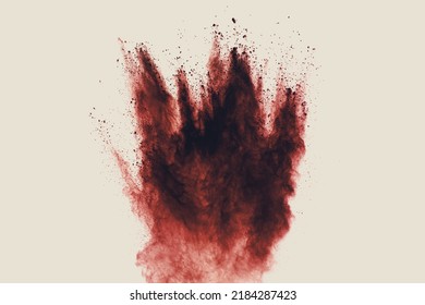 Red Dust Particles Explosion On White Background.Red Sand Splash.