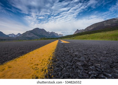 Red Eagle Mountain Viewed From Middle Of The Road With Extreme Low Angle View