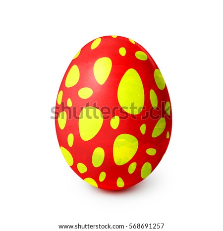 Red easter egg with green pattern isolated on white background. 