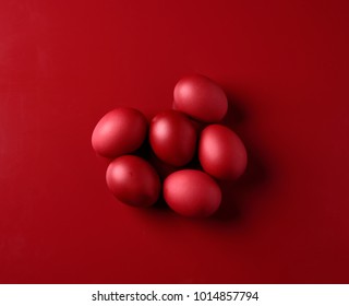 Red Easter Eggs In Red Background