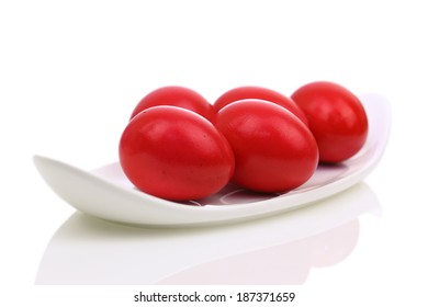 Red Easter Eggs In A Dish