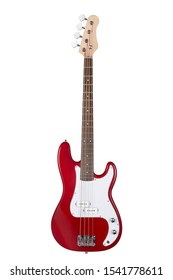 Red Electric Bass Guitar Isolated On White Background