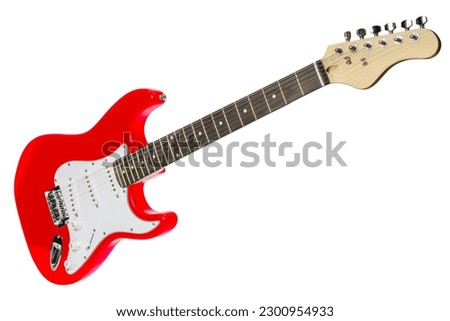 Red electric guitar isolated on white background, Electric guitar on white background with work path.