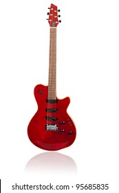 red electric guitar on white background