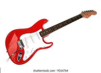 Red Electric Guitar With Six Strings Isolated