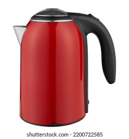 Red electric kettle, glossy plastic finish, side view, on a white background, isolate - Shutterstock ID 2200722585