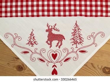 Exclusive Design Reindeer Cross Stitch Pattern Photography Backdrop 5ft x 5ft Red Christmas Cross Stitch Backdrop Item 2166