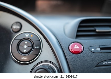 Red Emergency Button Light In A Dark Car Cockpit