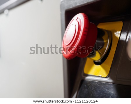 The red emergency button or stop button for Hand press. STOP Button for industrial machine, Emergency Stop for Safety