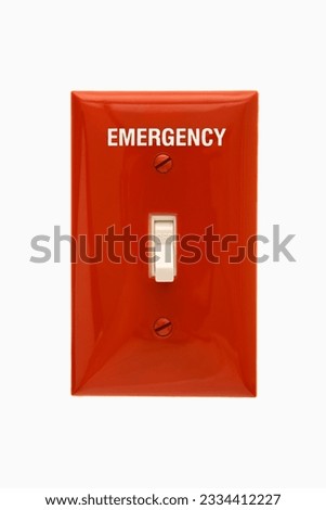 Red emergency switchplate with switch in off position.