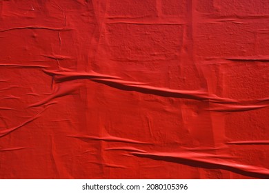 Red Empty Crinkled Creased Wrinkled Weathered Paste Up Street Poster Urban Creative Paper Texture