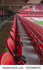 Red Empty Seating Inside Da Luz Stadium In Lisbon, Portugal.