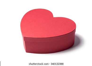 A Red Empty(blank) Heart(love) Shape Gift Box Top View Isolated White.