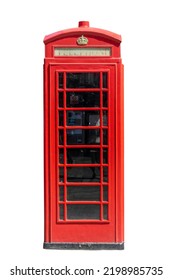 Red english phone booth isolated on white background