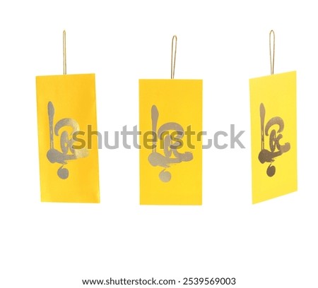 Red envelop top angle view on white background. Traditional lucky envelop on China New Year eve. Bao li xi of Tet holiday hanging decoration lucky money Vietnamese