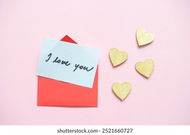 red envelope with i love you card - happy valentines day background  - Powered by Shutterstock