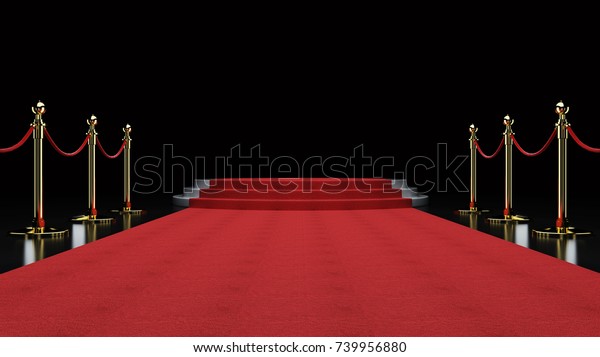 Red Event Carpet, Stair and Gold\
Rope Barrier Concept of Success and Triumph, 3d\
rendering