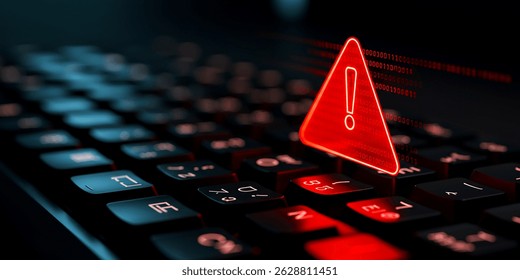 Red exclamation mark hovering over a keyboard conveys an urgent cybersecurity warning. It evokes feelings of digital vulnerability the everpresent threat of data breaches. - Powered by Shutterstock - Get 15% off with code: PIKWIZARD15