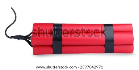 Red explosive dynamite bomb on white background