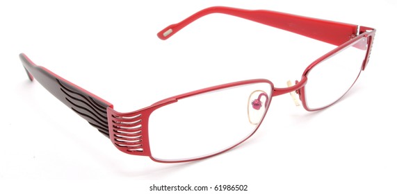 Red Eye Glasses On A White Background