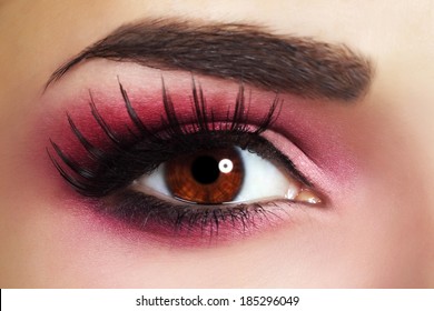 Red Eye Makeup. Beautiful Eye Makeup Close Up