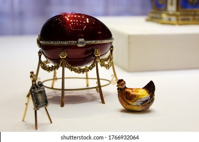 Red Faberge Egg With Chiken
