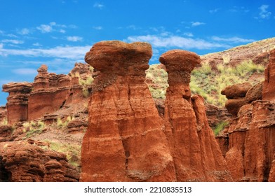 Red Fairy Chimneys In Narman, Erzurum In Turkey