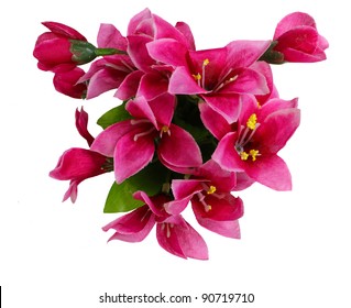 Red  Fake Flowers Is Isolated On A White  (top View)